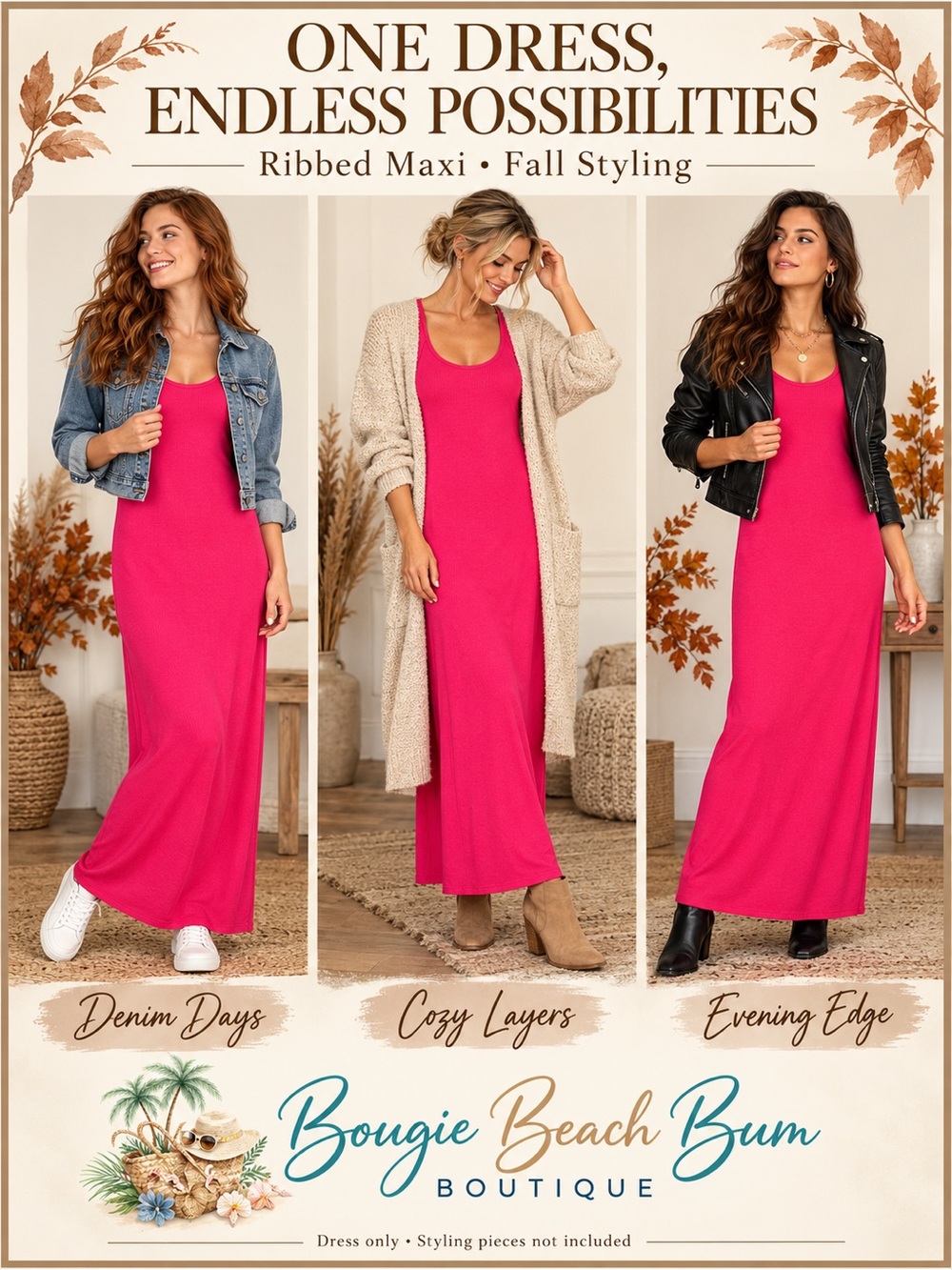 Ribbed Maxi Dress - Hot Pink by Zenana
